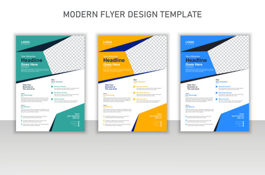 Modern and attractive business flyer design template in three colors.