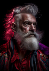 Fototapeta na wymiar Portrait of a bad brutal mature Santa Claus on black background