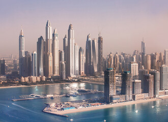 Obraz premium Dubai Marina Skyscrapers at golden sunset. Dubai, UAE 