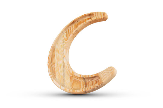 Wooden crescent Ramadan moon - Hilal isolated on white background 