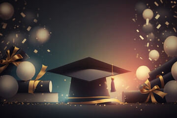 Festive graduation celebration party with balloons. Illustration AI Generative