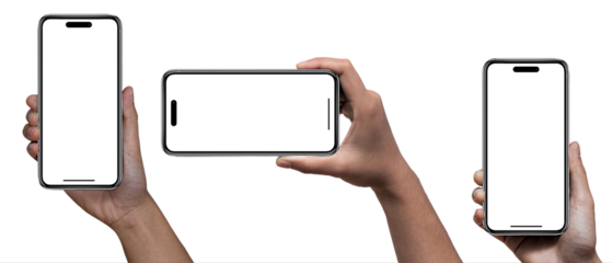 Smartphone similar to iphone 16 with blank white screen for Infographic Global Business Marketing Plan, mockup model similar to iPhone isolated Background of digital investment economy - Clipping Path