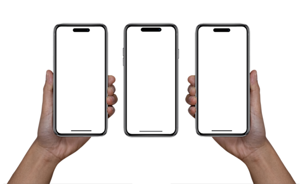 Smartphone similar to iphone 14 with blank white screen for Infographic Global Business Marketing Plan, mockup model similar to iPhone isolated Background of digital investment economy - Clipping Path