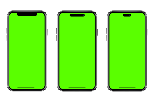 Smartphone frameless mockup. Studio shot of green screen smartphone with blank screen for Infographic Global Business web site design app, Content for technology, iphone 14, Clipping Path.