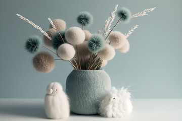 A fluffy bouquet of plants with pompoms on a white background. Illustration AI Generative