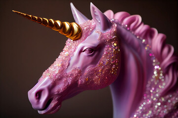 Pink beauty unicorn is a pink amethyst geode and sparkling mineral crystal reflections face pero pink amethyst geode and sparkling mineral crystal reflections, sculpture statue porcelain Generative AI - obrazy, fototapety, plakaty