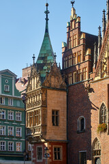 Fototapeta premium Colorful houses on Rynok Square in Wroclaw. Landscape of Wroclaw.