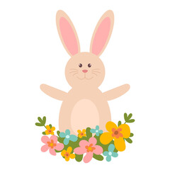 Easter bunny. Cute bunny with flowers