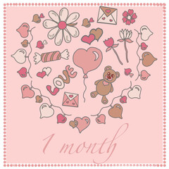 Naklejka premium retro valentine's day,teddy bear,garland of hearts,chamomile,flower,letter,candy,love,peak,chirva,tenderness,glamour,cupid,birthday,gift