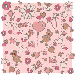 retro valentine's day,teddy bear,garland of hearts,chamomile,flower,letter,candy,love,peak,chirva,tenderness,glamour,cupid,birthday,gift