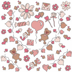 retro valentine's day,teddy bear,garland of hearts,chamomile,flower,letter,candy,love,peak,chirva,tenderness,glamour,cupid,birthday,gift