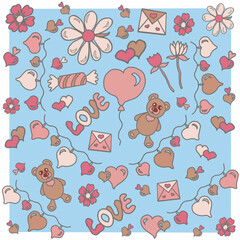 retro valentine's day,teddy bear,garland of hearts,chamomile,flower,letter,candy,love,peak,chirva,tenderness,glamour,cupid,birthday,gift