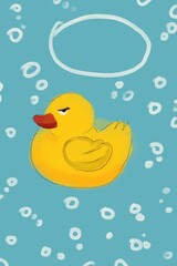 Cute funny yellow rubber duck illustration on blue background