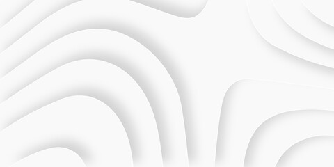 Obraz premium Vector abstract white paper cut banner. Geometric layered curve line white background. Topographic contour map relief 3d pattern background with curved layers and shadow. 
