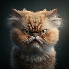 Colorful naturalistic angry cat. Illustration AI Generative