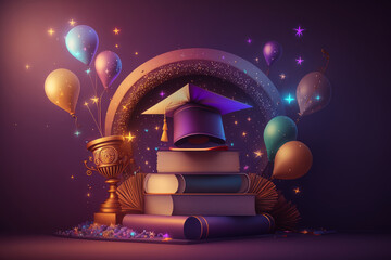 Festive graduation celebration party with balloons. Illustration AI Generative