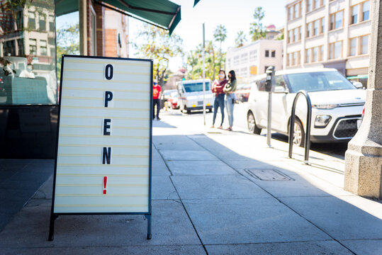 Business Open Sign Stand Place In Front Of Store