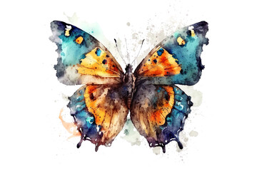 Obraz na płótnie Canvas beautiful flying butterfly painted with watercolors isolated on a white background. Generative AI