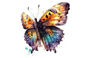 Plakat butterfly painted with watercolors isolated on a white background. Generative AI