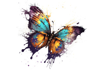 Obraz na płótnie Canvas flying butterfly painted with watercolors isolated on a white background. Generative AI