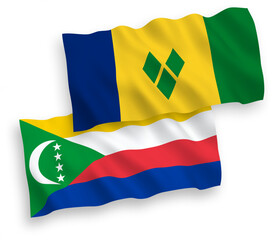Flags of Saint Vincent and the Grenadines and Union of the Comoros on a white background