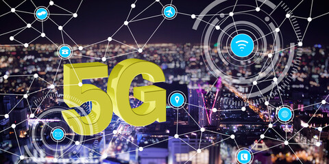 Concept of future technology 5G network systems and internet. 3d illustration