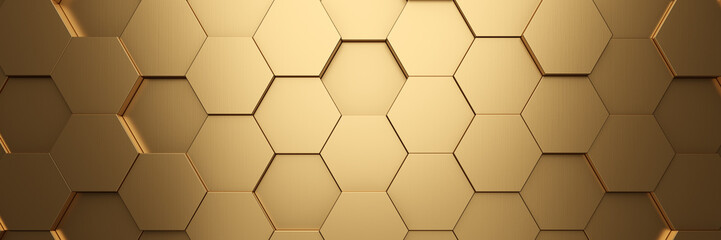 Futuristic gold hexagonal texture background. 3d rendering