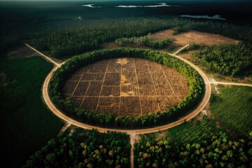 Large cleared forest zone with trees felled. Generative AI