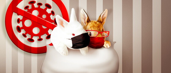 Easter rabbit with medical mask at epidemic time