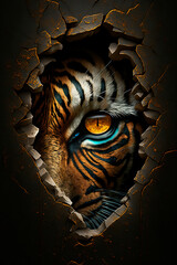 Tigers eye peeking out of holes. Generative AI
