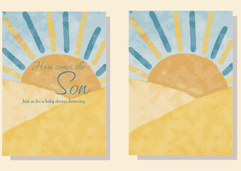 Sun Landscape Background for a Here Comes the Son Sunshine Baby Shower Theme. Ready for posters, bannes, cards, invitations and more. Just add the text in any editor you wish