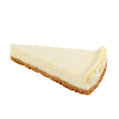 A piece of cheesecake isolated on white background. Top view.