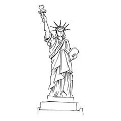 Obraz premium statue of liberty black line. Minimalistic outline drawing. Vector illustration
