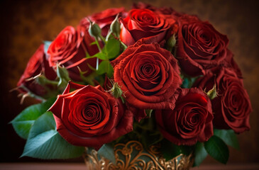 Obraz premium Red roses bouquet. Floral arrangement