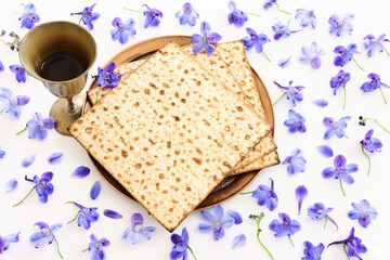 Pesah celebration concept (jewish Passover holiday) over isolated white background