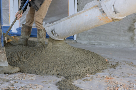 Cement truck was filled with required amount of concrete for pavement work.