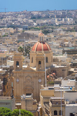 Fototapeta na wymiar Cathedral of Gozo and the city of Victoria from above, Malta