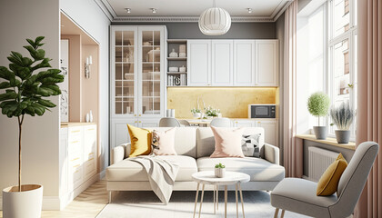Scandinavian Studio Apartment with Contemporary Interiors Created Using Generative Ai