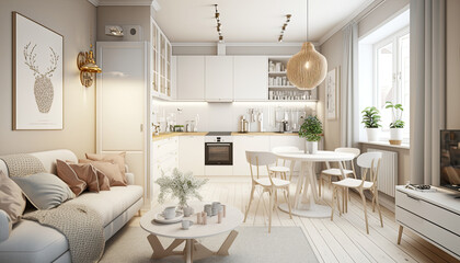 Modern Scandinavian Studio Apartment with Fashionable Touches Created Using Generative Ai