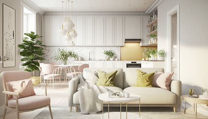 Fototapeta na wymiar Scandinavian Style Studio Apartment with Modern Flair Created Using Generative Ai