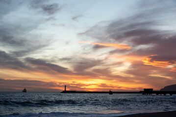 Amazing sunset at Almeria beach, in Spain