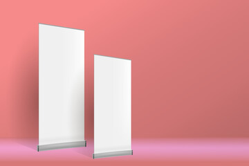 An empty white banner in the interior. Space for copying.
 3d vector illustration.