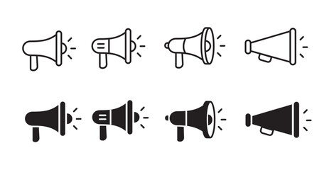 Loudspeaker megaphone icon set. Megaphone icon set. Electric megaphone with sound or marketing advertising. Megaphone icon, loud speaker icon