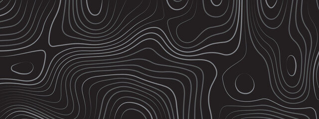 Abstract black and white topographic geometric contour map lines background. Topographic map and landscape terrain texture grid. 