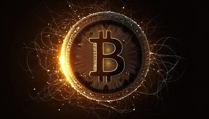 Bright Bitcoin Logo on a Dark Background Created Using Generative Ai