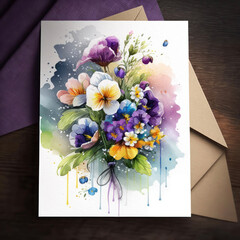 Generated photorealistic image of a spring card on a dark tabletop