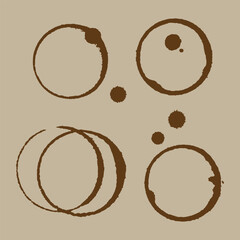 Coffee stain rings isolated on brown background