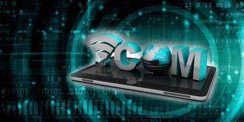 3d rendering Fiber optical cable detail connected com with WIFI protection key