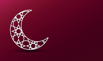 white line art moon islamic ornament pattern red background