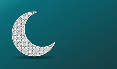 Fototapeta na wymiar white moon islamic ornament pattern blue cyan background